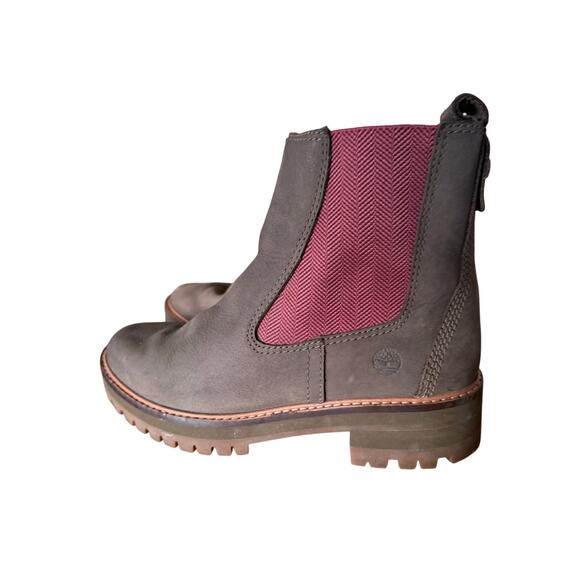 Timberland Women’s Gray Chelsea Boots with Red Elastic Size 8.5 - Picture 2 of 8